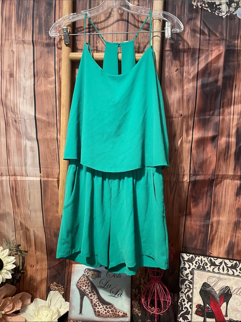 Tyche Emerald Green Layered Strappy Romper
